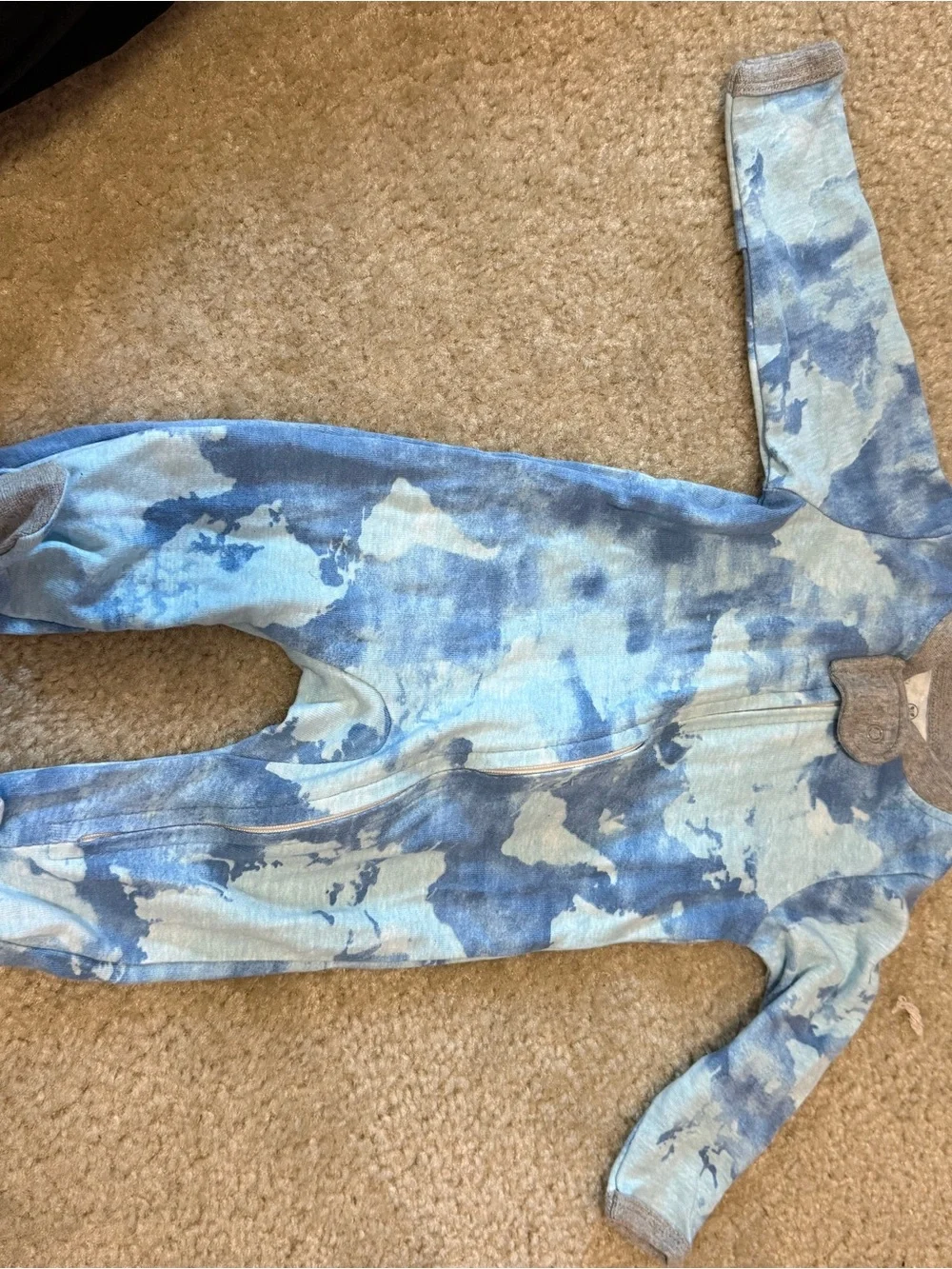 Tie-Dye Blue Footed Pajama One-Piece for Kids
